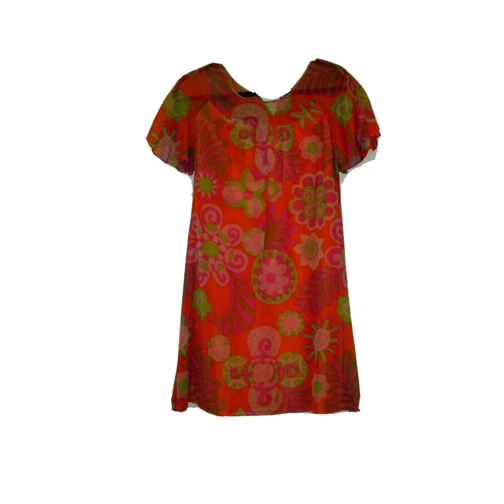 Vintage Dress Simon Massey Janice WainWright S/S Pink/Orange Floral 1960/1970-S?